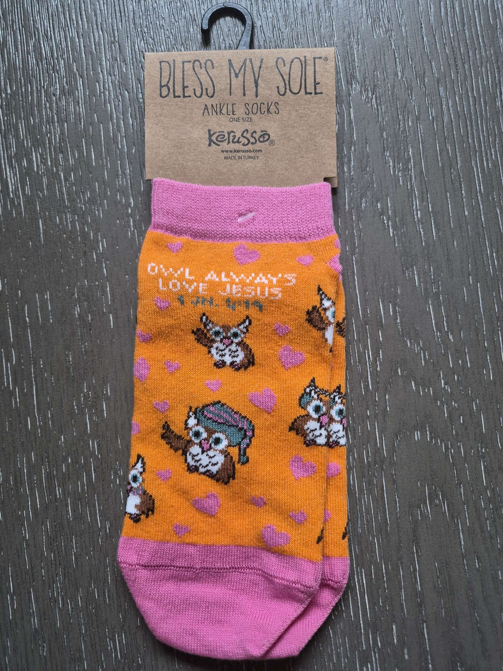 Bless My Sole Women's Orange & Pink Christian Owl Ankle Socks